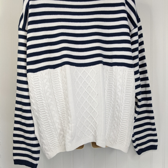 ORVIS Navy White Preppy Stripe Cable Knit Sweater Sz L - Picture 5 of 15
